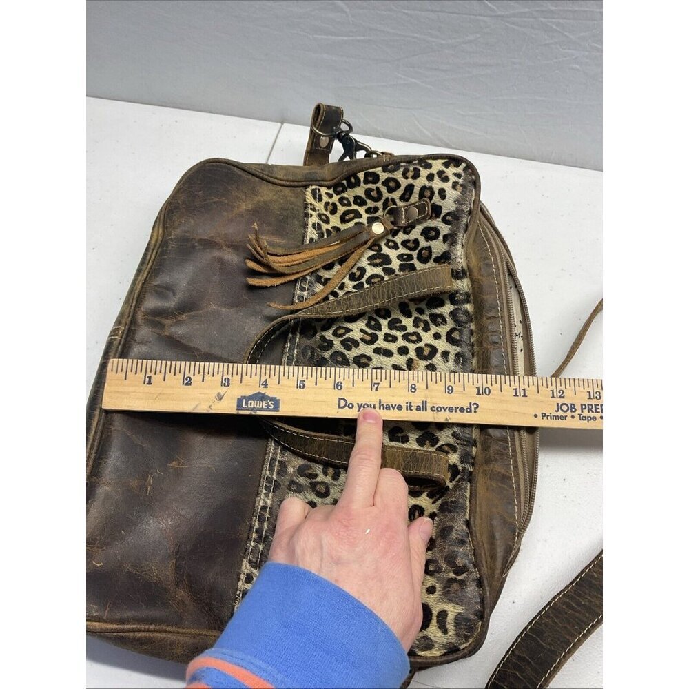 Myra Bag Serenity Leather leopard print Cowhide Laptop Bag 10"x14" - Picture 7 of 9